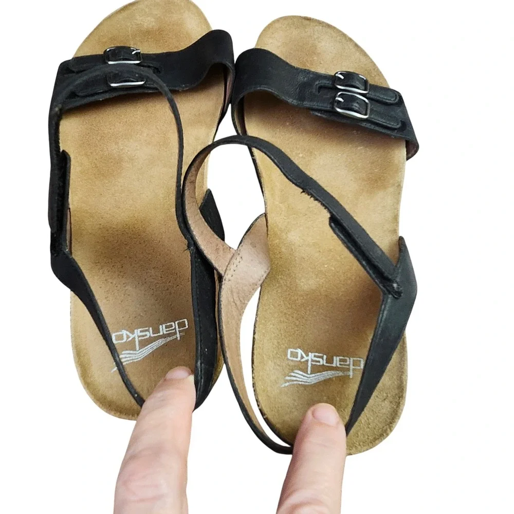 Dansko Rebekah Black Leather Wedge Slingback Sandals 42 EU 11.5-12 Orthopedic